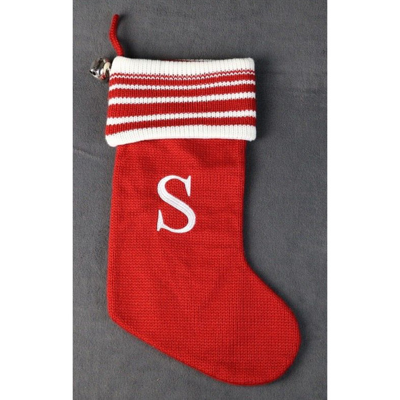 Sincerely santa red Ribbed knit monogram “S” Christmas stocking Sock Top - Picture 1 of 6